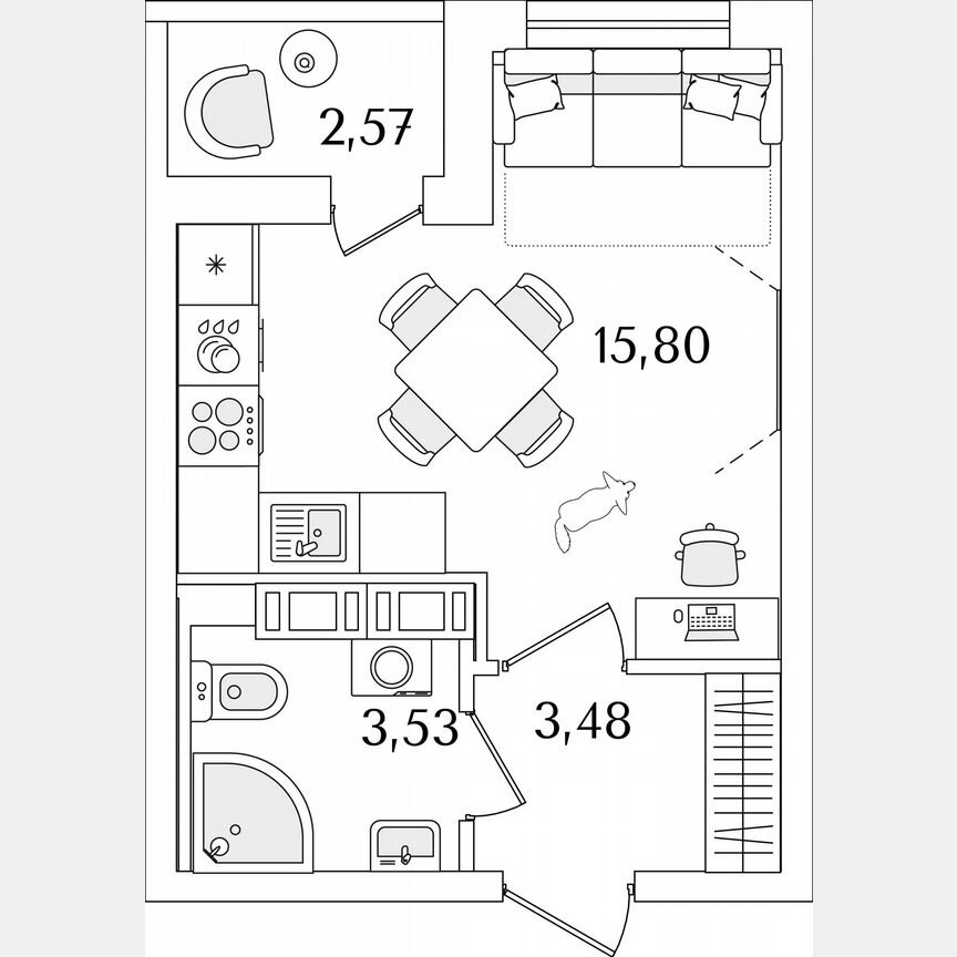 Квартира-студия, 24,1 м², 12/17 эт.