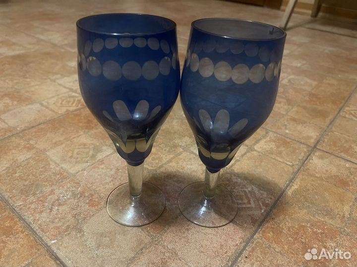 Фужеры бокалы синие СССР 2 штуки