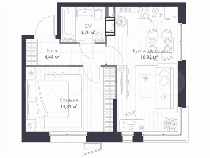 2-к. квартира, 40,9 м², 3/11 эт.
