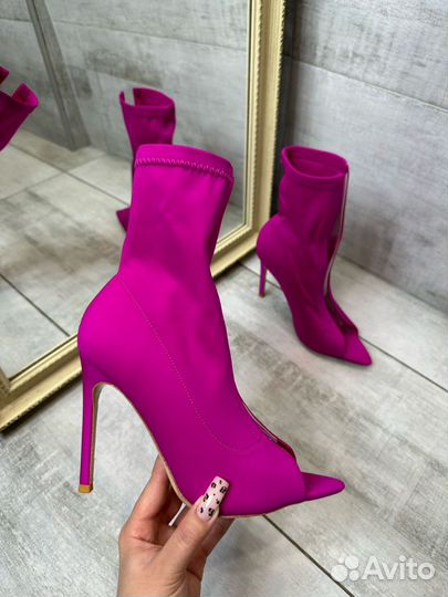 Ботильоны розовые, каблук 11 см, фуксия 35-40