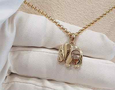 Золотая подвеска Chopard слон с бриллиантом