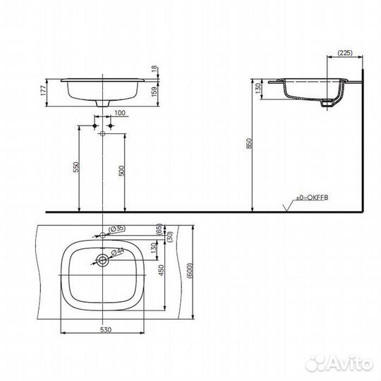 Toto public Раковина 530x450x177мм, встраиваемая