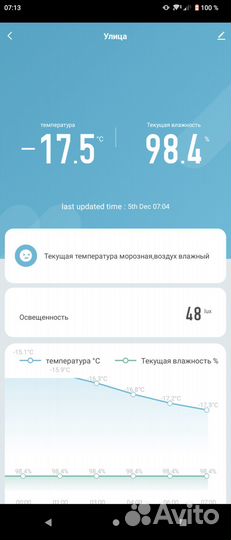 Датчик температуры влажности освещения Wi-fi Tuya