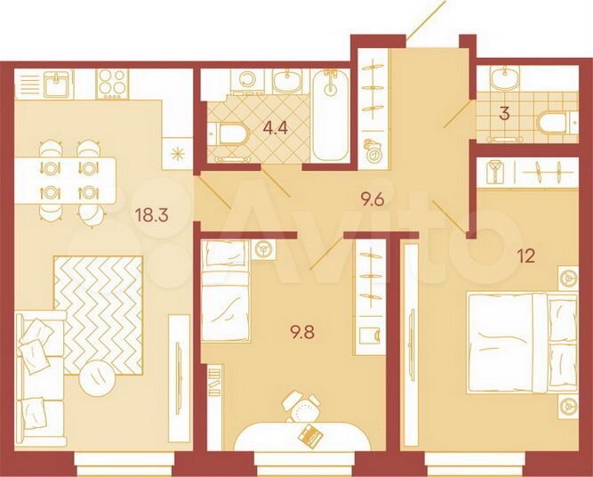 3-к. квартира, 57,1 м², 1/18 эт.