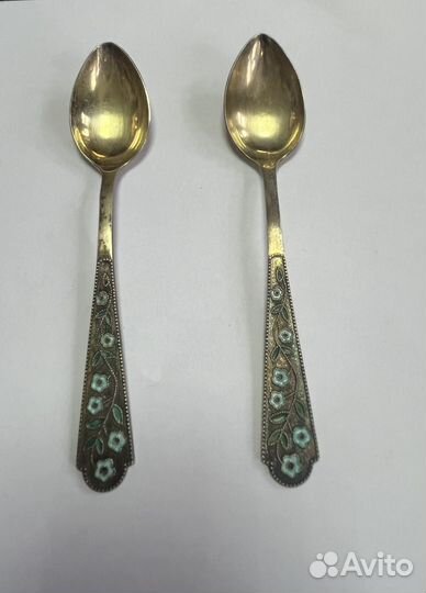 Пара чайных ложек серебро,эмаль