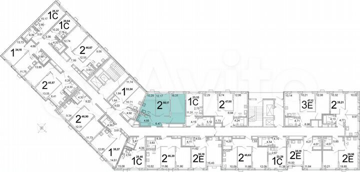 2-к. квартира, 50,1 м², 10/15 эт.