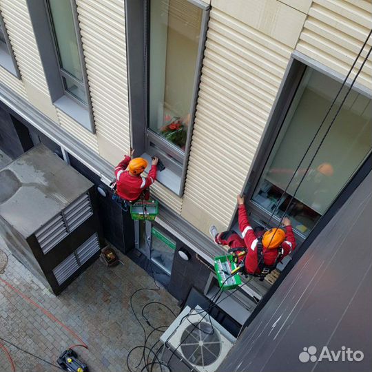 Промышленный альпинизм. Чистка снега с крыш. Мойка