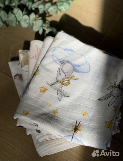 Муслиновые пеленки новые 2 шт