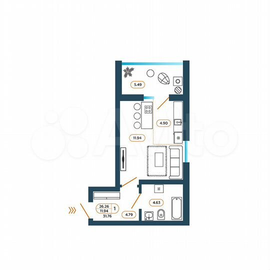 Квартира-студия, 31,8 м², 7/10 эт.
