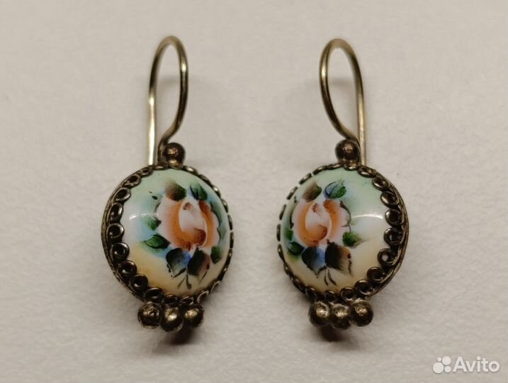 Серьги финифть, скань, мельхиор СССР