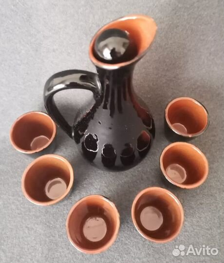 Набор (графин+6стопок) для коньяка, керамика СССР