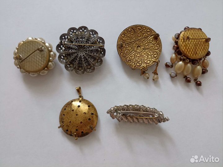 Броши жемчуг винтаж скань хрусталь