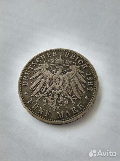 5 марок 1898 Wilhelm 2 серебро