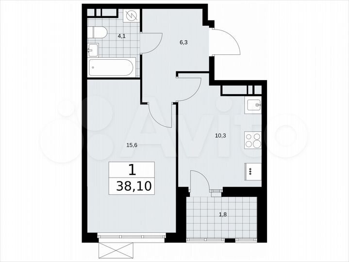 1-к. квартира, 38,1 м², 14/17 эт.