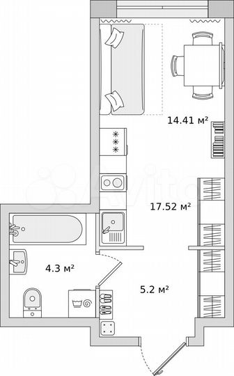 Квартира-студия, 23,8 м², 20/21 эт.