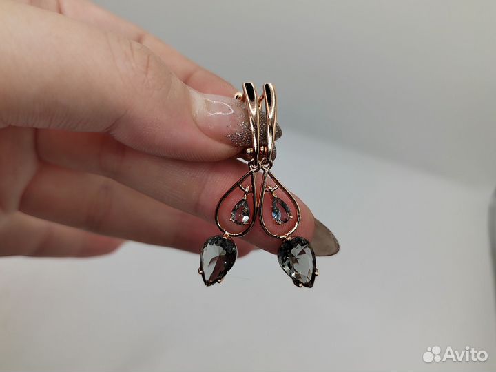 Стильные серьги, раухтопаз