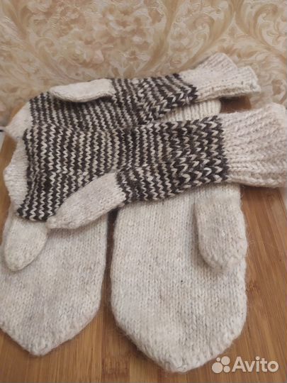 Варежки чистая шерсть, удобные, тепленькие