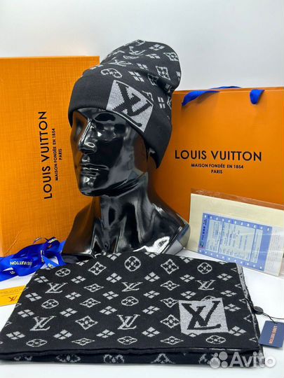 Комплект шапка и шарф мужской louis vuitton