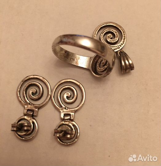 Кулон, перстень, серьги, серебро Греция