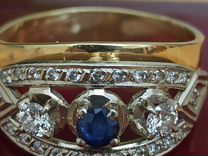 Золотое кольцо 0.8ct 10г 750 СССР бриллиант,сапфир