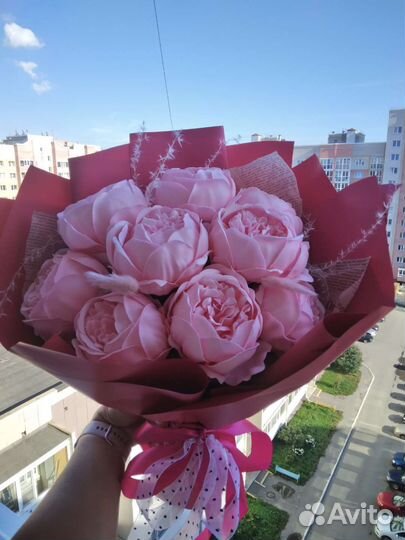 Букет из мыльных цветов,пионы,цветы