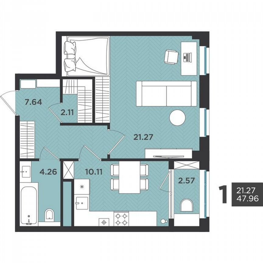1-к. квартира, 48 м², 4/4 эт.