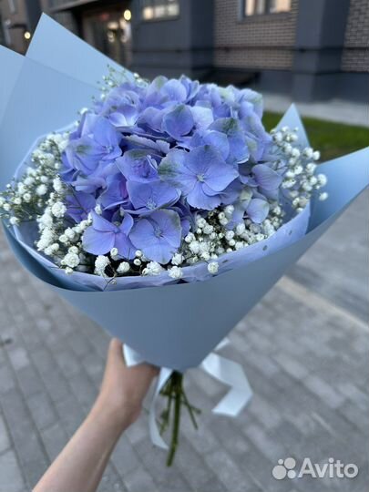 Нежный букет с гортензией и гипсофилой