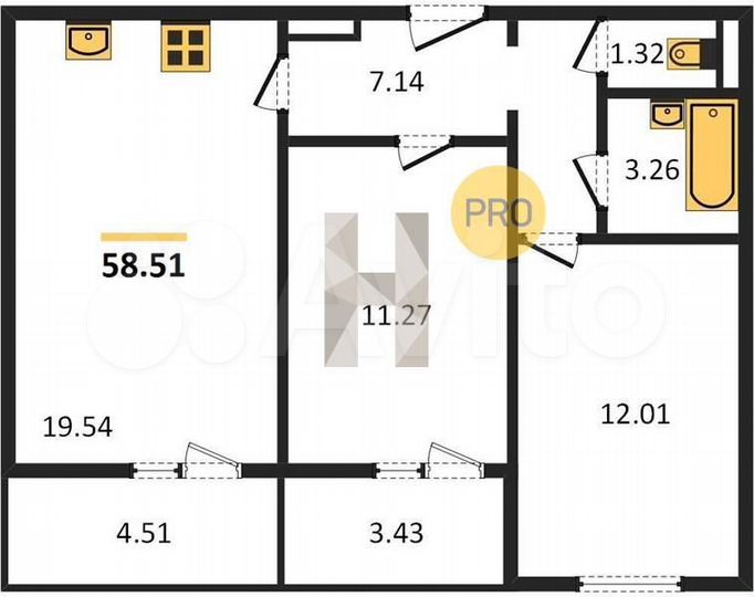 2-к. квартира, 58,5 м², 10/10 эт.