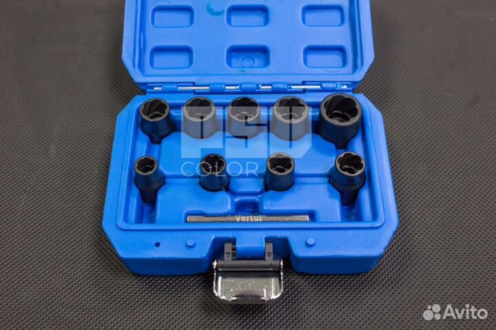 Набор головок для поврежденных болтов, гаек 10 пр