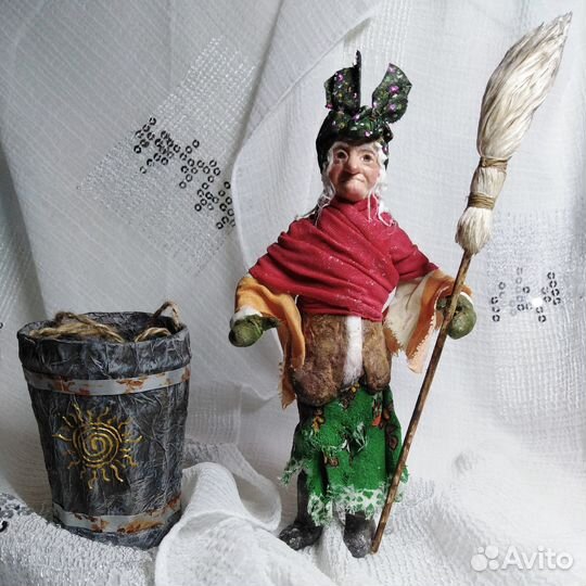 Ватная кукла Баба Яга интерьерная