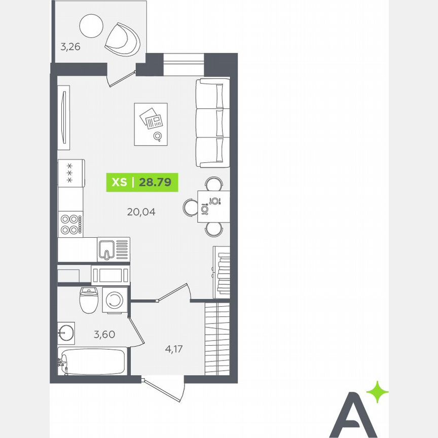 Квартира-студия, 28,8 м², 12/12 эт.