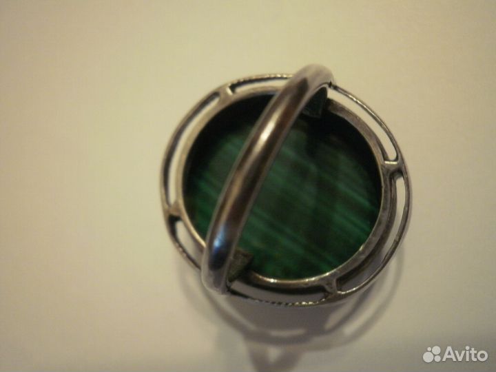 Кольцо крупный малахит серебро Индия 80 винтаж