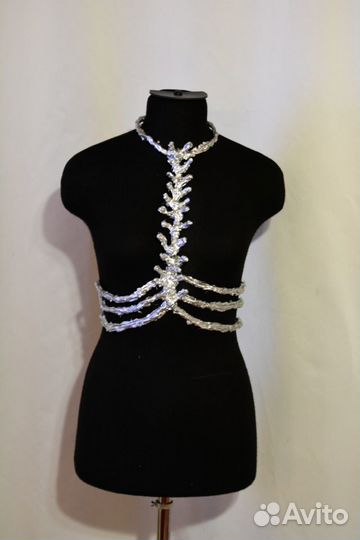 Аксессуар на грудь ребра кости серебрянный золотой