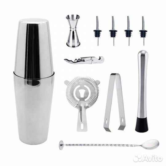 Набор бармена (подставка бамбук, шейкер Бостон 600