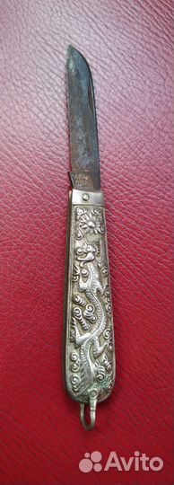 Нож складной перочинный серебряный дракон