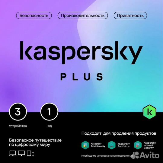 Антивирус Kaspersky Plus + Who Calls 3 устр 1 год