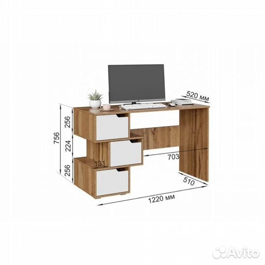 Стол компьютерный ск-11 - Дуб вотан / Белый глянец