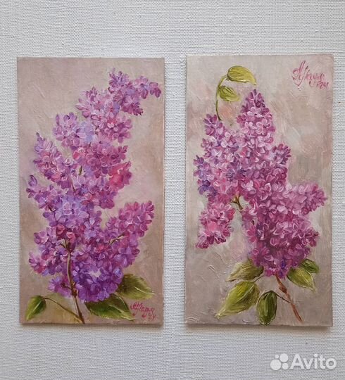 Сирень маленькая картина маслом на картоне 8*15