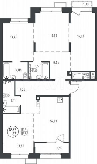 4-к. квартира, 115,9 м², 8/10 эт.