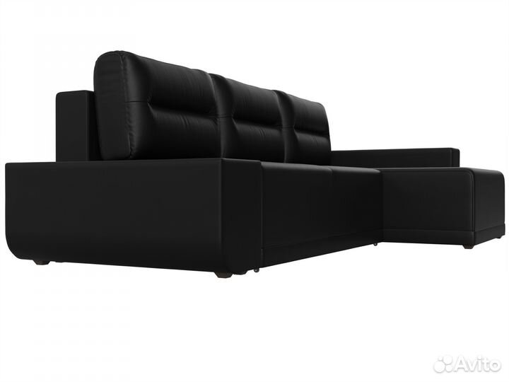 Диван угловой Чикаго правый угол, экокожа, черный