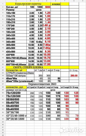 Курьерские пакеты от 1,2, 19 размеров в наличии