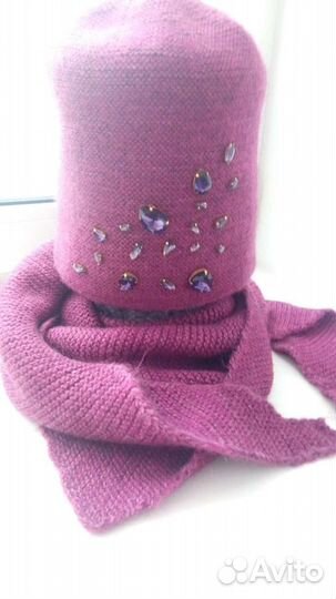 Шапка и косынка, шерсть, мохер, пан, новая, цвет.ф