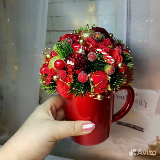 Новогодняя композиция в кружке. Новогодний декор