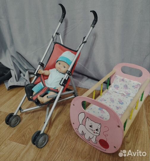 Коляска кукольная кукла пупс и кроватка