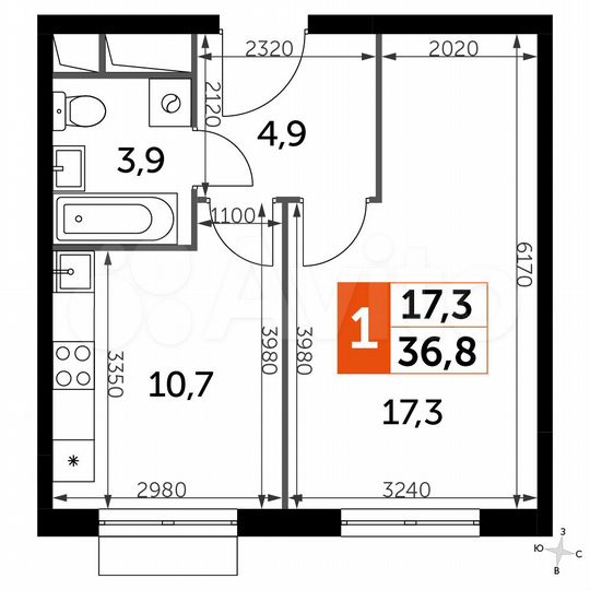 1-к. квартира, 36,8 м², 5/16 эт.