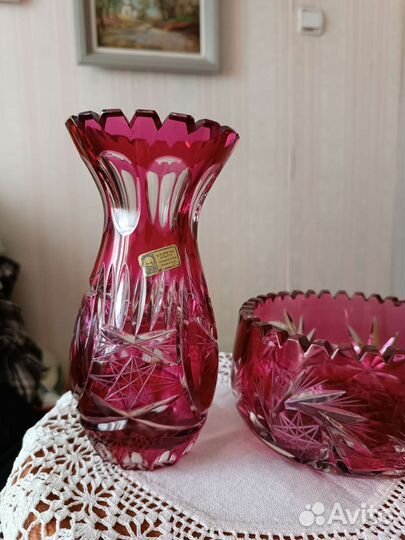 Ваза цветной хрусталь гдр