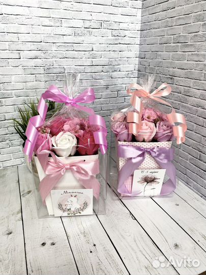 Букет из 11 мыльных цветов, разные расцветки