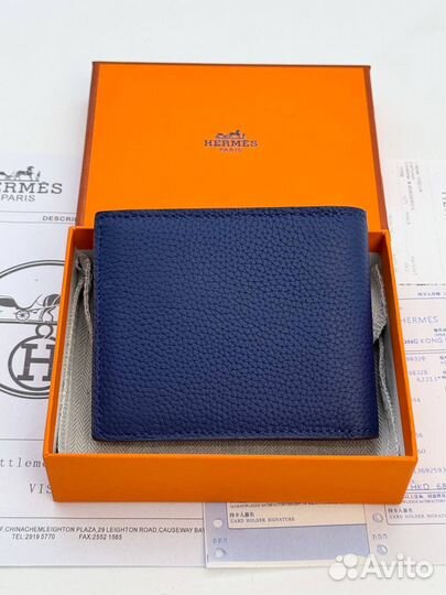Кошелёк мужской Hermes натуральная кожа синий
