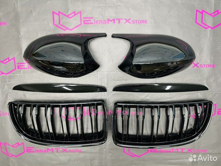 Накладки зеркал + Решетка радиатора BMW E90 дорест