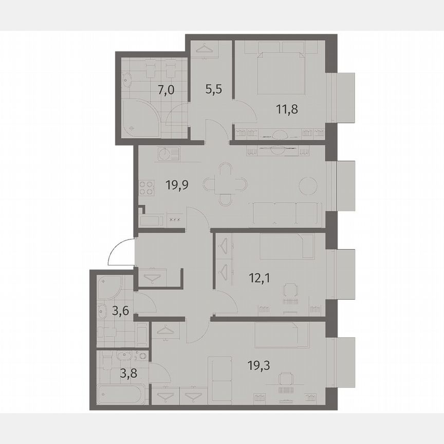 3-к. квартира, 91,1 м², 2/8 эт.